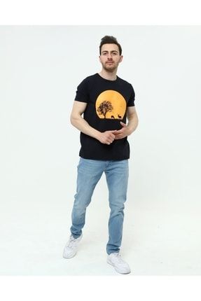 Store Doğan Güneş Baskılı Erkek T-shirt Lacivert HNST-OUT-DOOR-1234