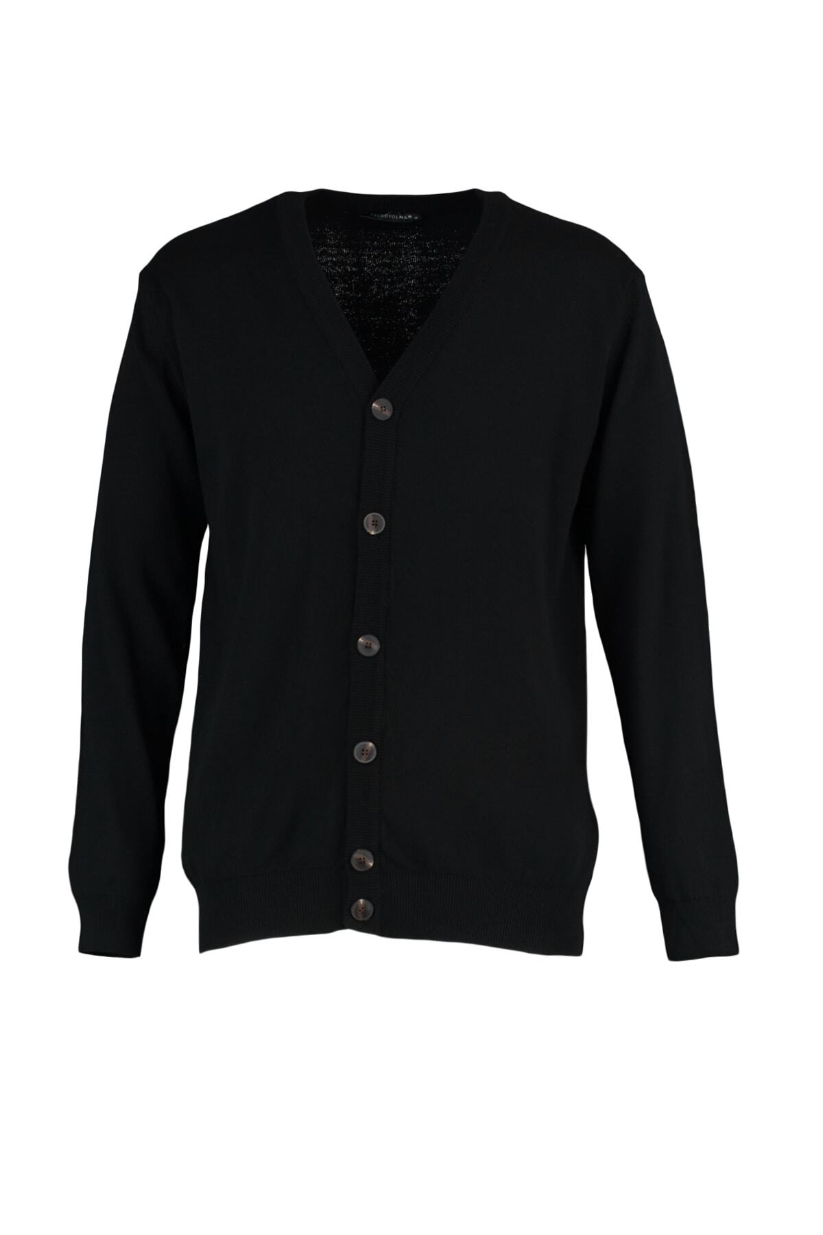 Trendyolmilla  Siyah Slim Fit Pamuklu V Yaka Düğmeli Hırka TMNAW21HI0274 - Görsel 6