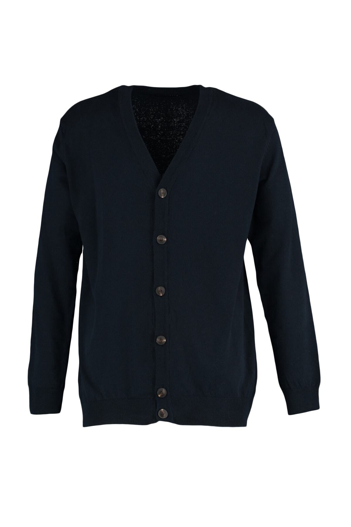 Trendyolmilla  Lacivert Erkek Slim Fit Pamuklu V Yaka Düğmeli Hırka TMNAW21HI0274 - Görsel 11