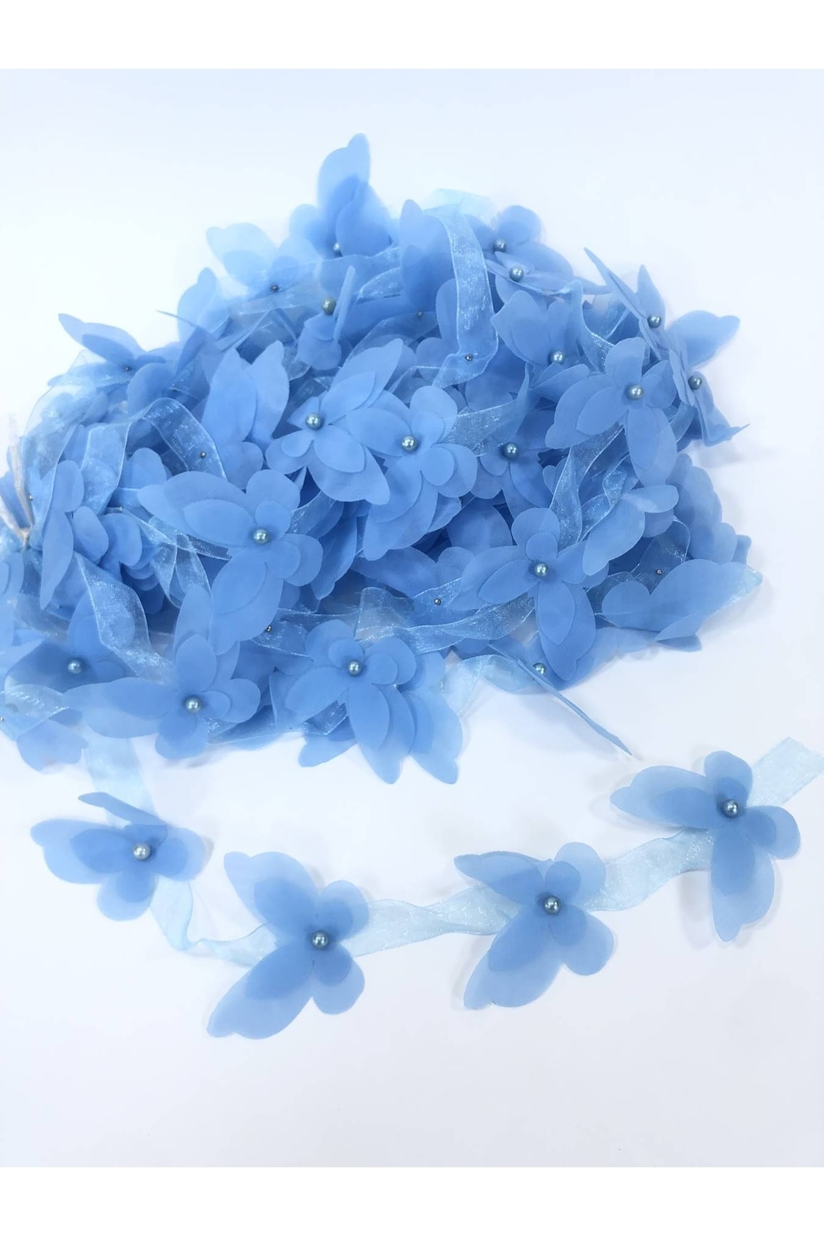 Baby Blue Laser Cut Butterfly Ribbon Organza Fabric Artificial Flower 13 Butterfly-Decorative Ribbon-D