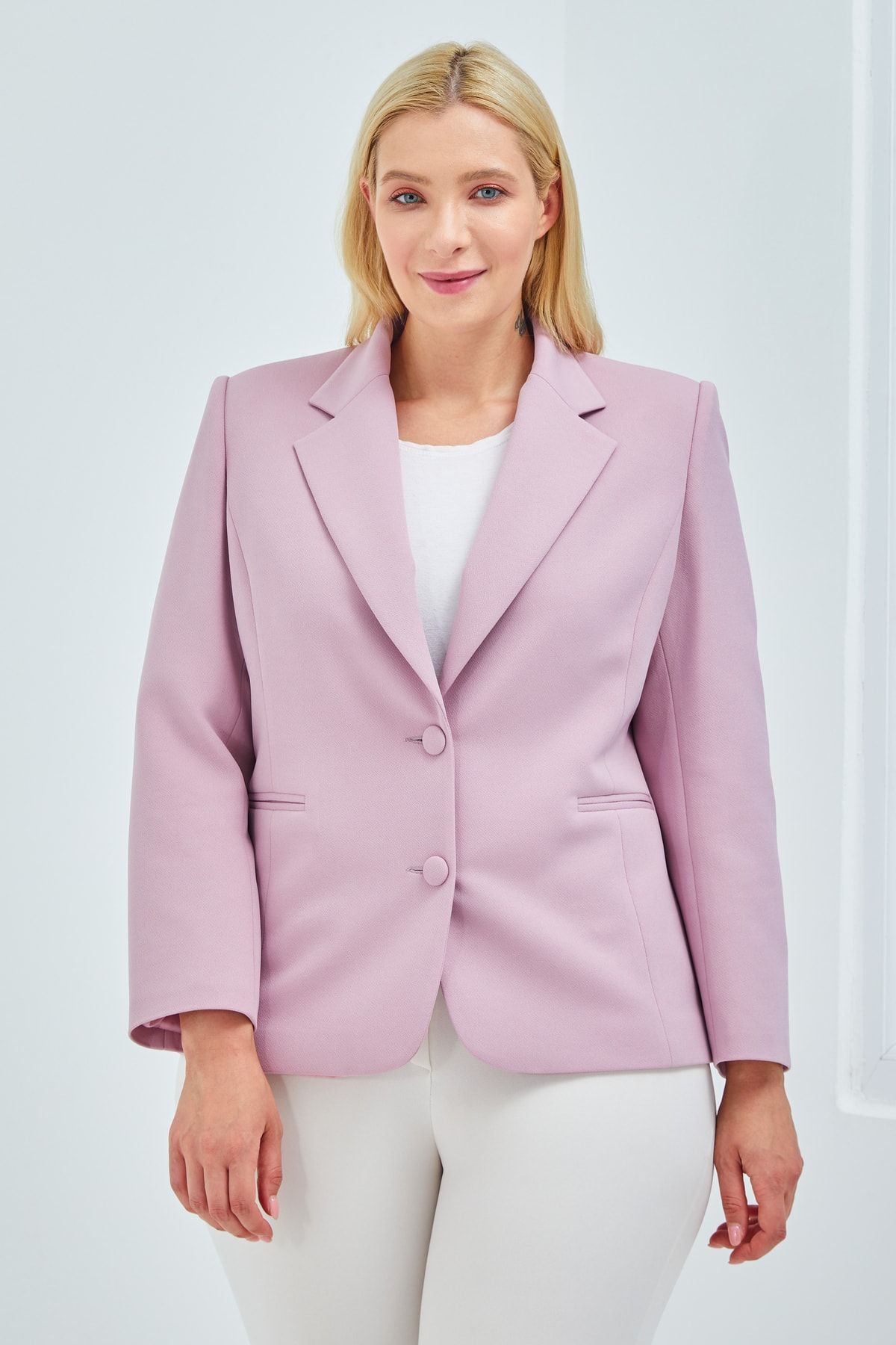 Blush pink jacket plus size on sale