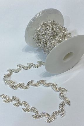 Gümüş Renk Yaprak Desen Kristal Taşlı Şerit Bordür TSB-1015