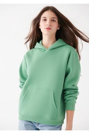 Kapüşonlu Yeşil Basic Sweatshirt 167299-71842