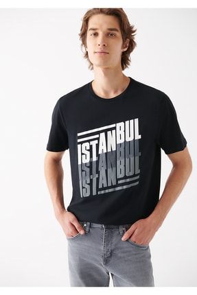 Istanbul Baskılı Siyah Tişört Regular Fit / Normal Kesim 0610882-900