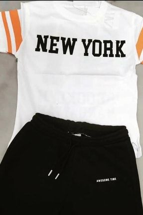 Erkek Bebek Erkek Çocuk New York Baskılı Siyah-beyaz Spor T-shirt Şort Takım erkeknewyorkbaskılıtakım