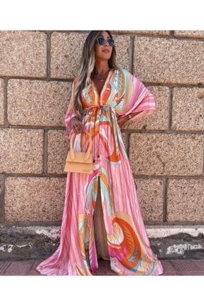 Ithal Jessika Kumaş Desenli Kimono Elbise 2399 9999
