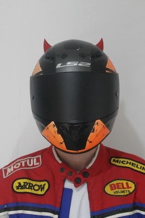 Motosiklet Kask Şeytan Boynuzu Süsü Aksesuarı Parlak Kırmızı Aparat - Orta MSAO-K01