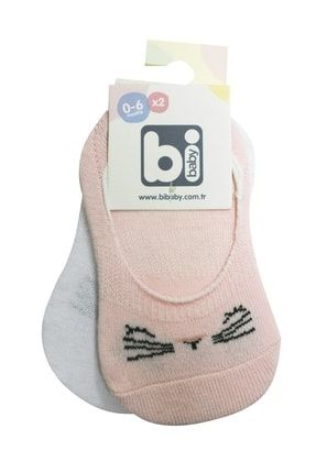 Kız Bebek Cute Face Silikonlu 2li Babet Çorap Pembe Ekru STL000068352