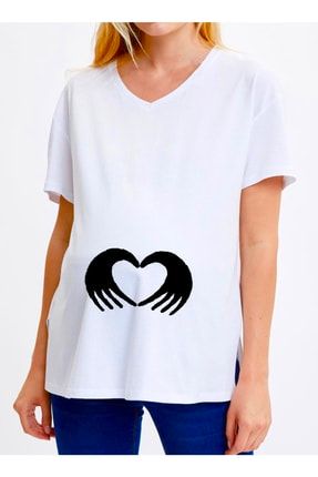 Kadın Beyaz Yavru Kurt Geliyor Baskılı Hamile T-shirt irembabyh0090