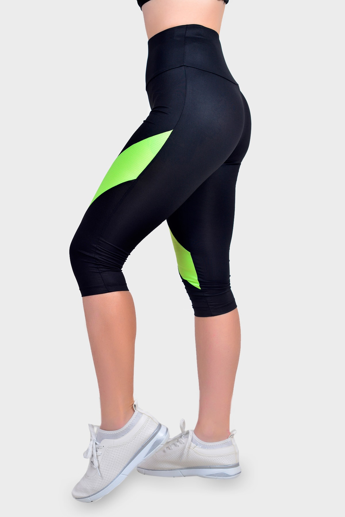 HALVMAN  Kadın Spor Kısa Tayt Siyah/yeşil - Görsel 2