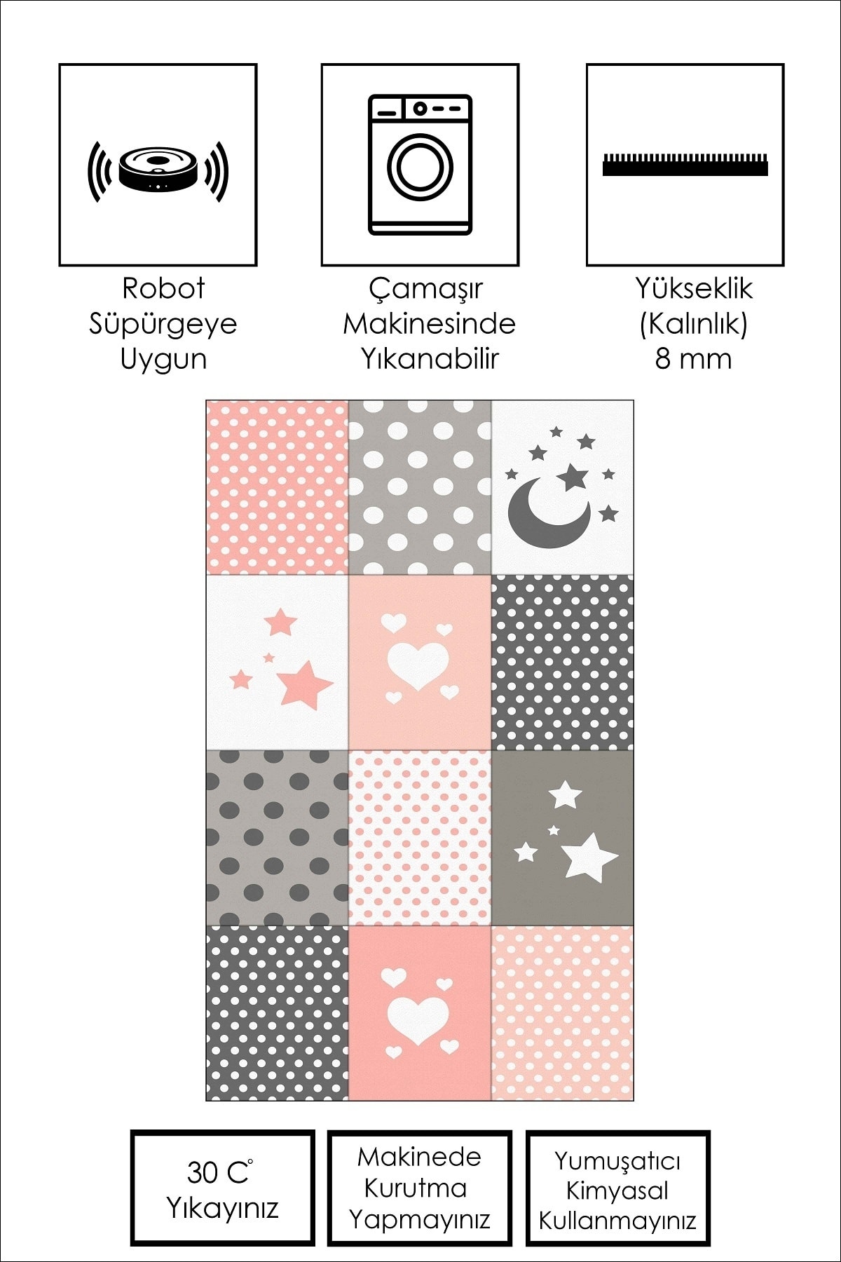 Confidence Home Makinede Yıkanabilir Kaymaz Taban Leke Tutmaz Yıldız Desenli Bebek Ve Çocuk Halısı Oyun Matı fotoğrafı 2 (önizleme)