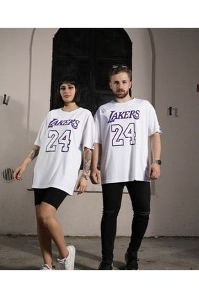 Lakers Baskılı Beyaz Oversize Tshirt OTK1