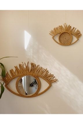 El Yapımı Göz Temalı Dekoratif Ayna Rafya Duvar Dekoru Süsü Seti-bohemshop.com göz
