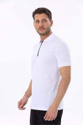Fermuarlı Polo Yaka T-shirt-beyaz 1629