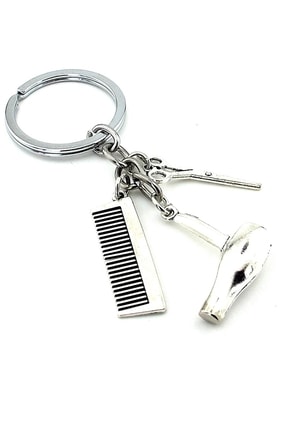 Solfera Fön Tarak Makas Kuaför Berber Metal Anahtarlık Kc984
