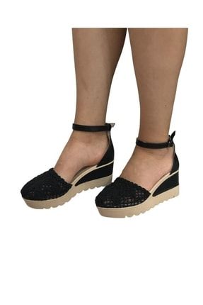 Byk Dolgu Topuklu Örgü Detay Şık Rahat Günlük Kadın Sandalet DG21
