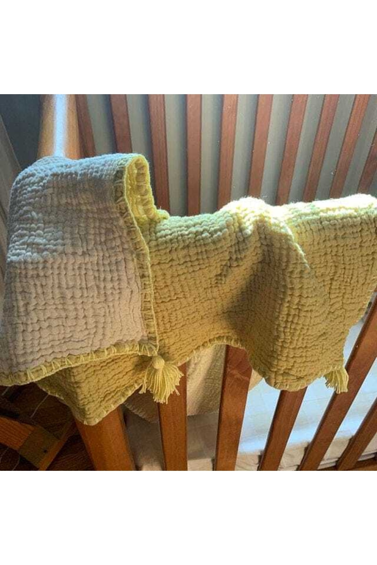 YASEMİNİNEVİ Sarı-ekru Bebek Müslin Örtü, 4 Kat 100% Pamuk Müslin fotoğrafı 4 (önizleme)