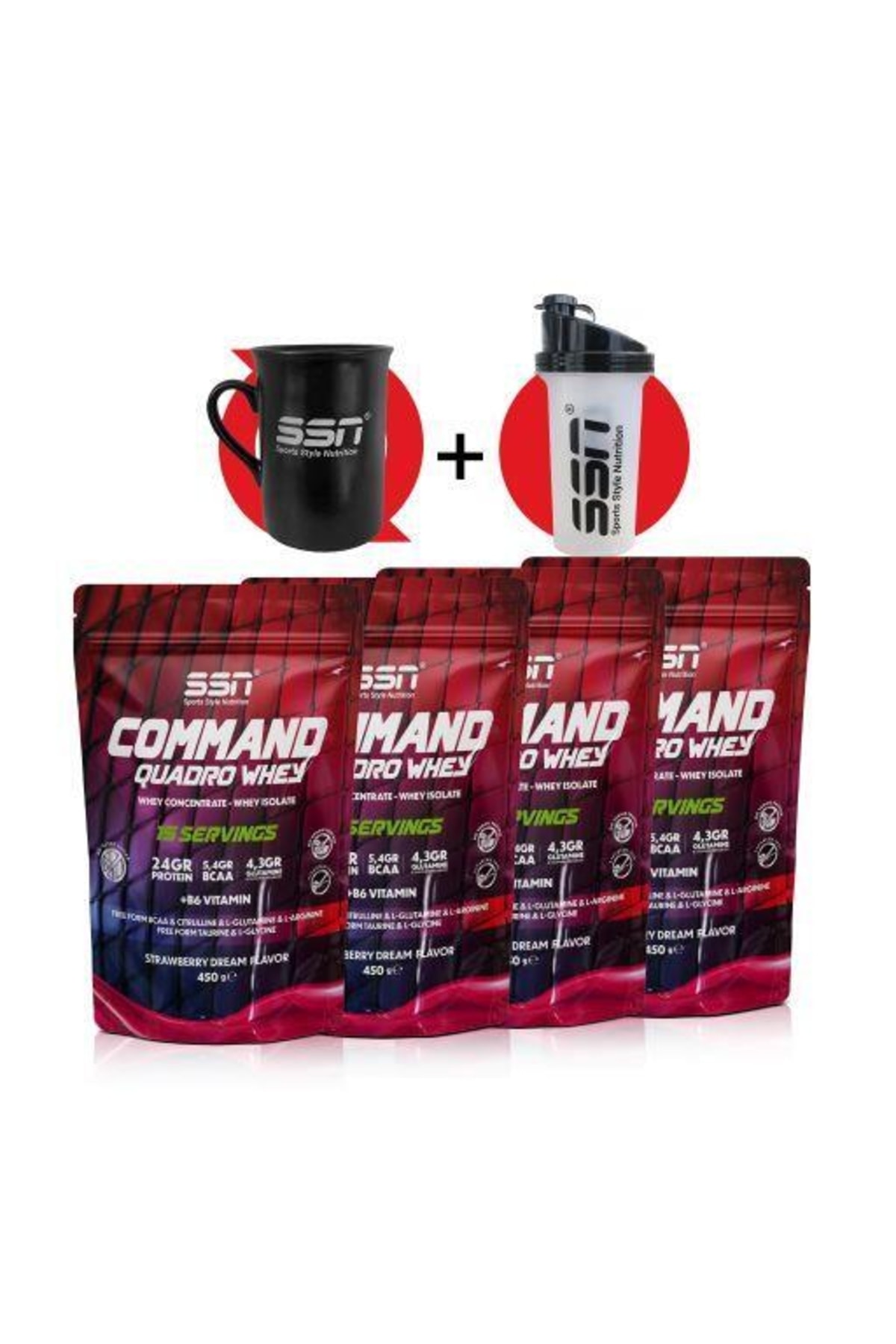 SSN Sports Style Nutrition Ssn Command Quadro Whey Protein Tozu 1800gr 60 Şase Çilekli (15*4 DOYPACKS)*