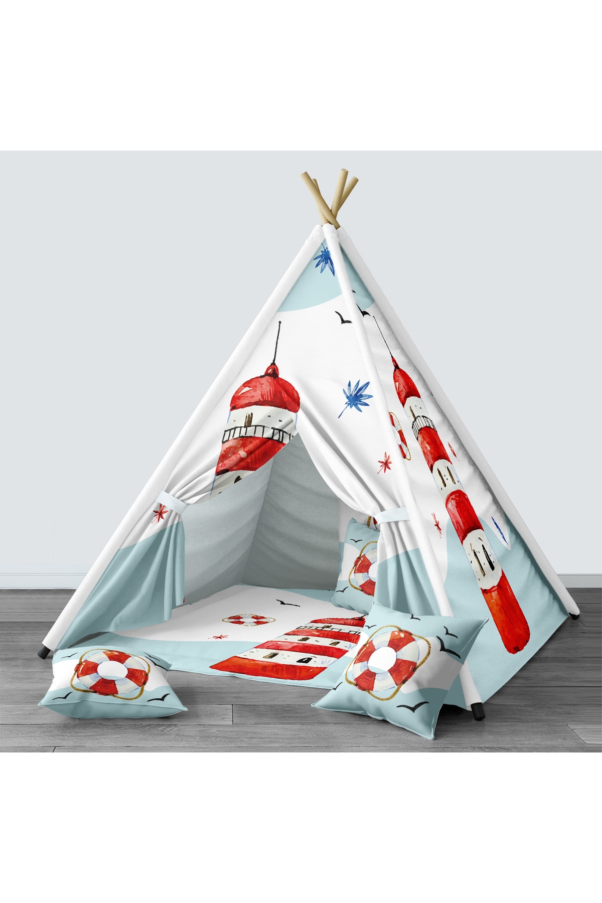 Tinybabyconcept Çocuk Odası Kızıldereli Çadır Katlanabilir Çocuk Oyun Çadırı Oyun Evi Denizci Desenli 031