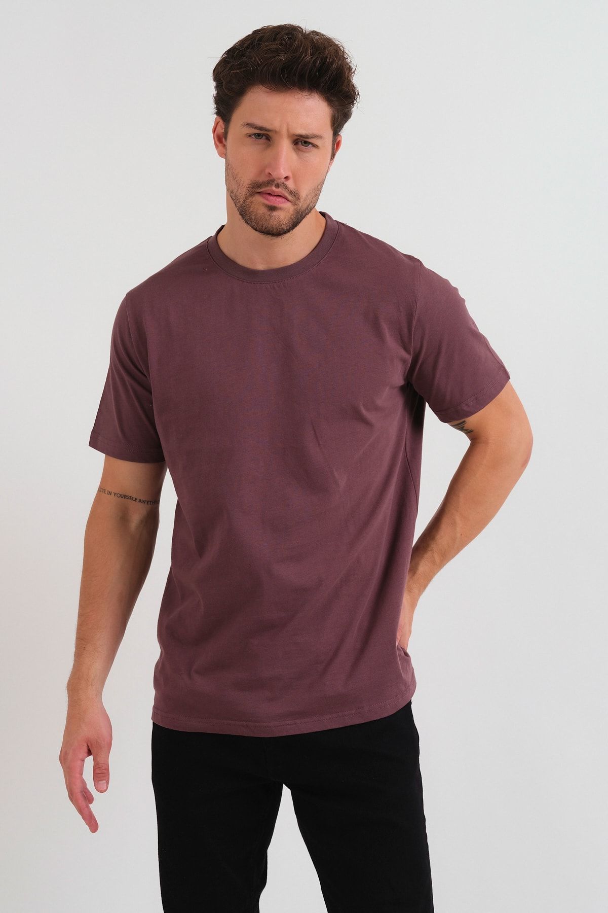 CLIPMAN Slim Fit Round Neck Basic Футболка Сливовый 2844уня