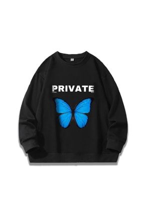 Unisex Private Butterfly Baskılı Oversize Sweatshirt DQ-FLY