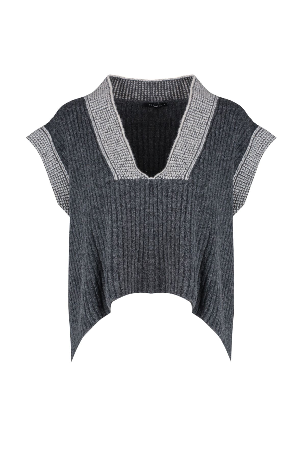 Trendyol Collection-Anthrazitfarbener, weicher, strukturierter Strickpullover im Colour-Block-Design mit weiter Passform TWOAW21BZ0014 6