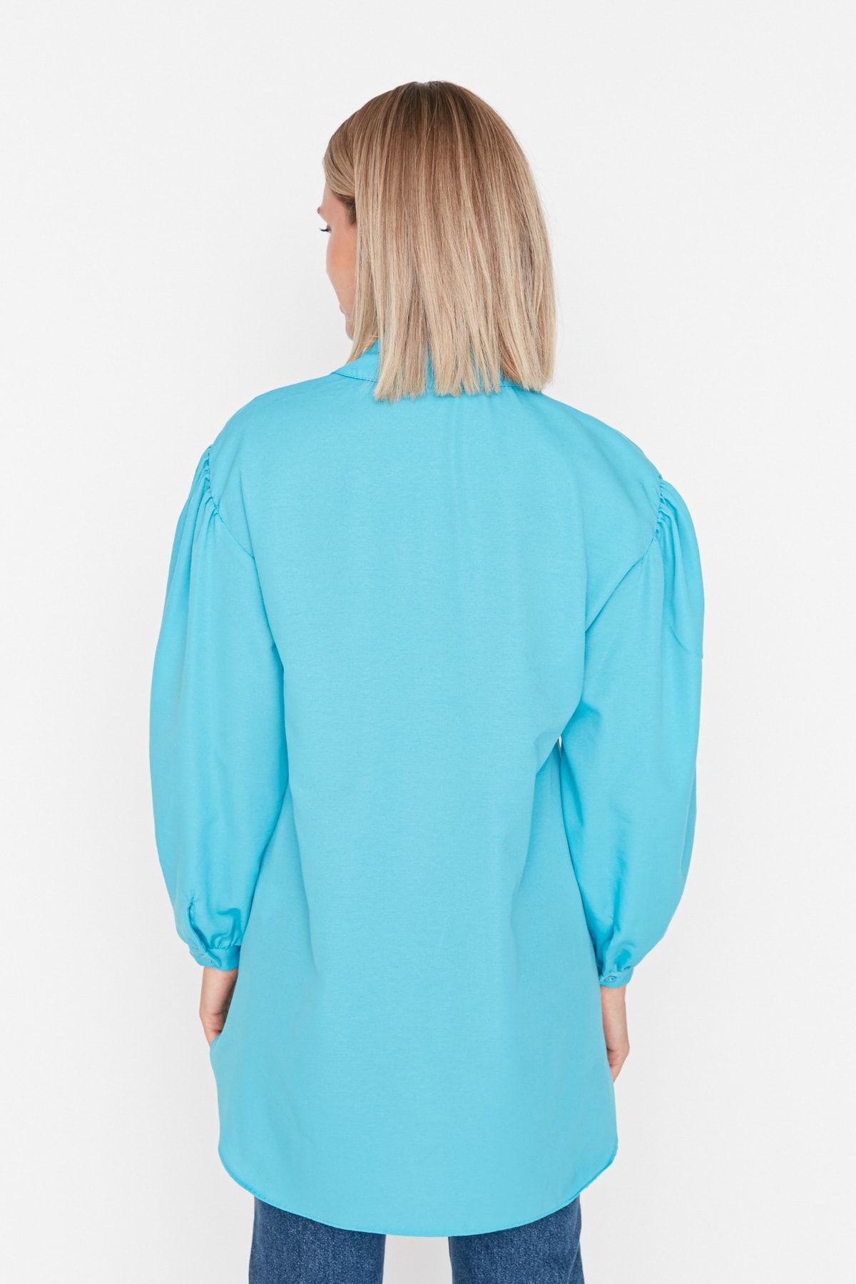 Trendyol Modest Hemde Türkis Regular Fit Fast ausverkauft FR8649