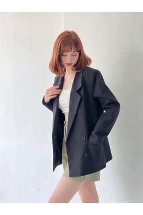 Dört Düğmeli Retro Model Blazer Ceket Kadın Siyah ONL2010214