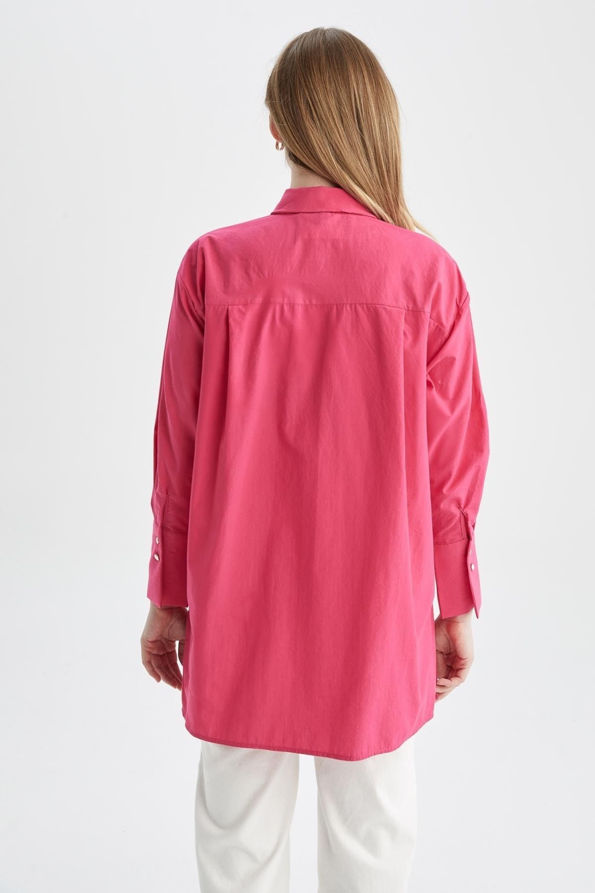 DeFacto-Relax Fit Basic Long Sleeve Poplin Shirt Tunic 7
