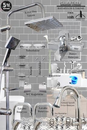 Mutfak Lavabo Banyo Bataryası Krom Renk Banyo Seti Robot Duş Başlığı Spiral Eviye Armatür Musluk B6-YY34T4