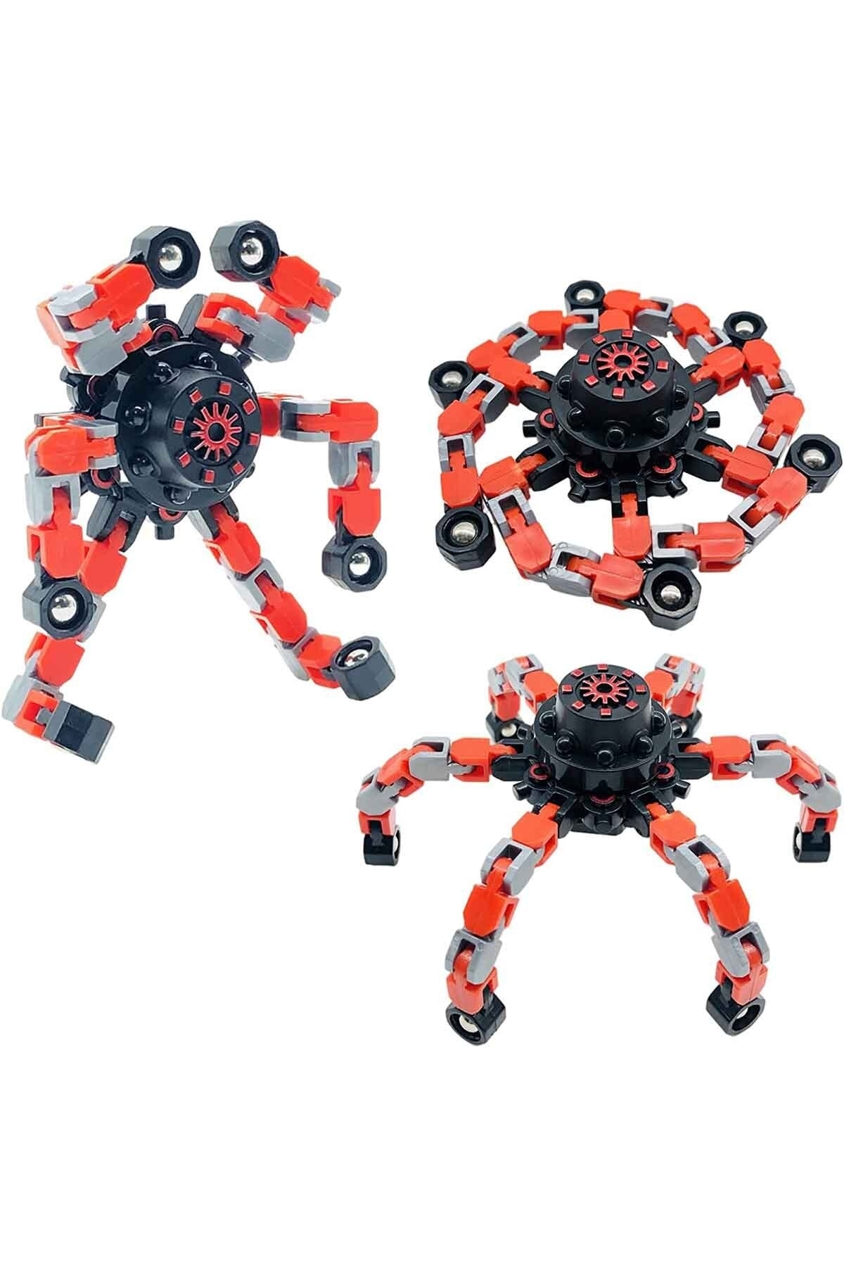 Toyaş Kırmızı Fidget Spinners Dönüştürülebilir Zincir Robot Oyuncak Stres Çarkı 1 Adet