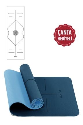 Hizalamalı 6mm Tpe Yoga Matı Pilates Minderi Mavi Taşıma Çantalı AÇE-GHTYMMV