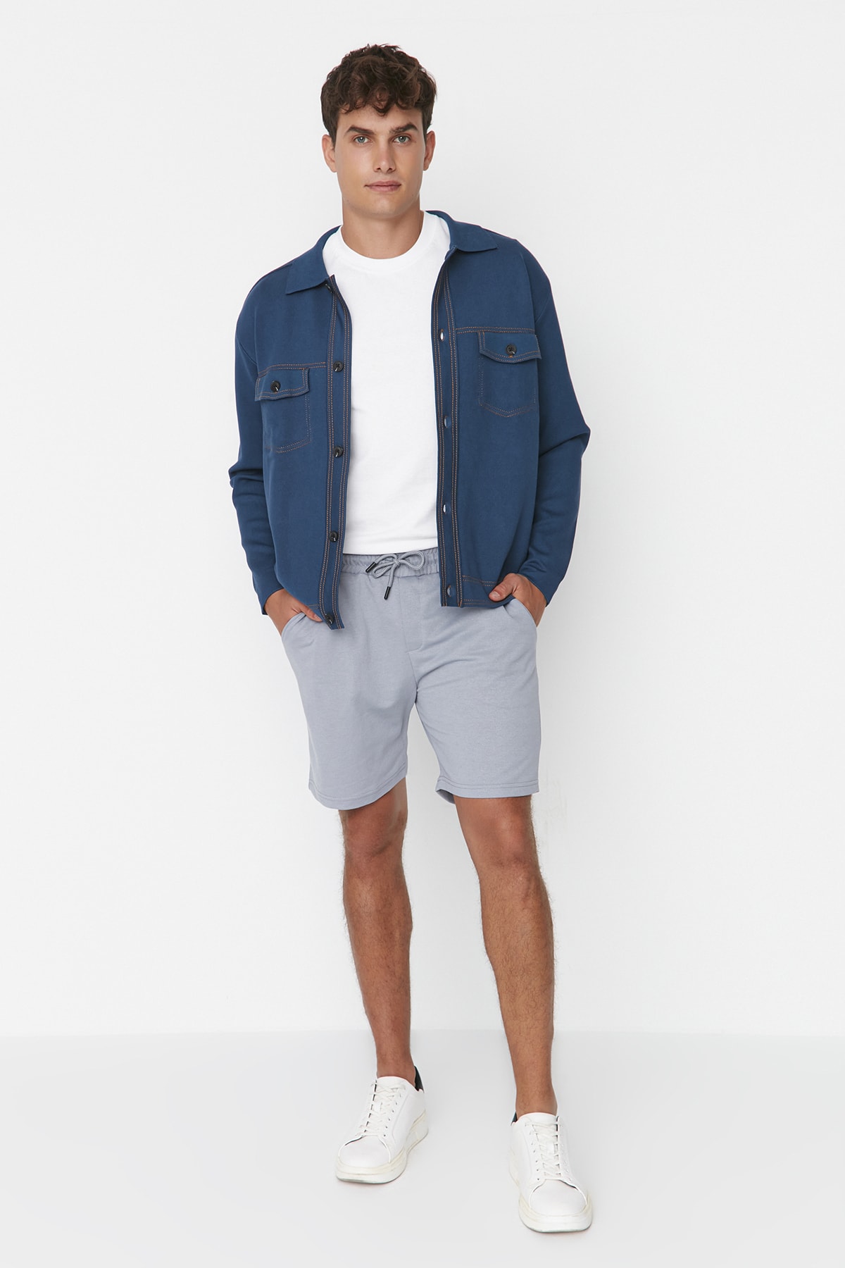 Trendyolmilla  Camel-Gri Basic Regular/Normal Kesim Düz 2'li Paket Şort TMNSS21SR0095 - Görsel 9