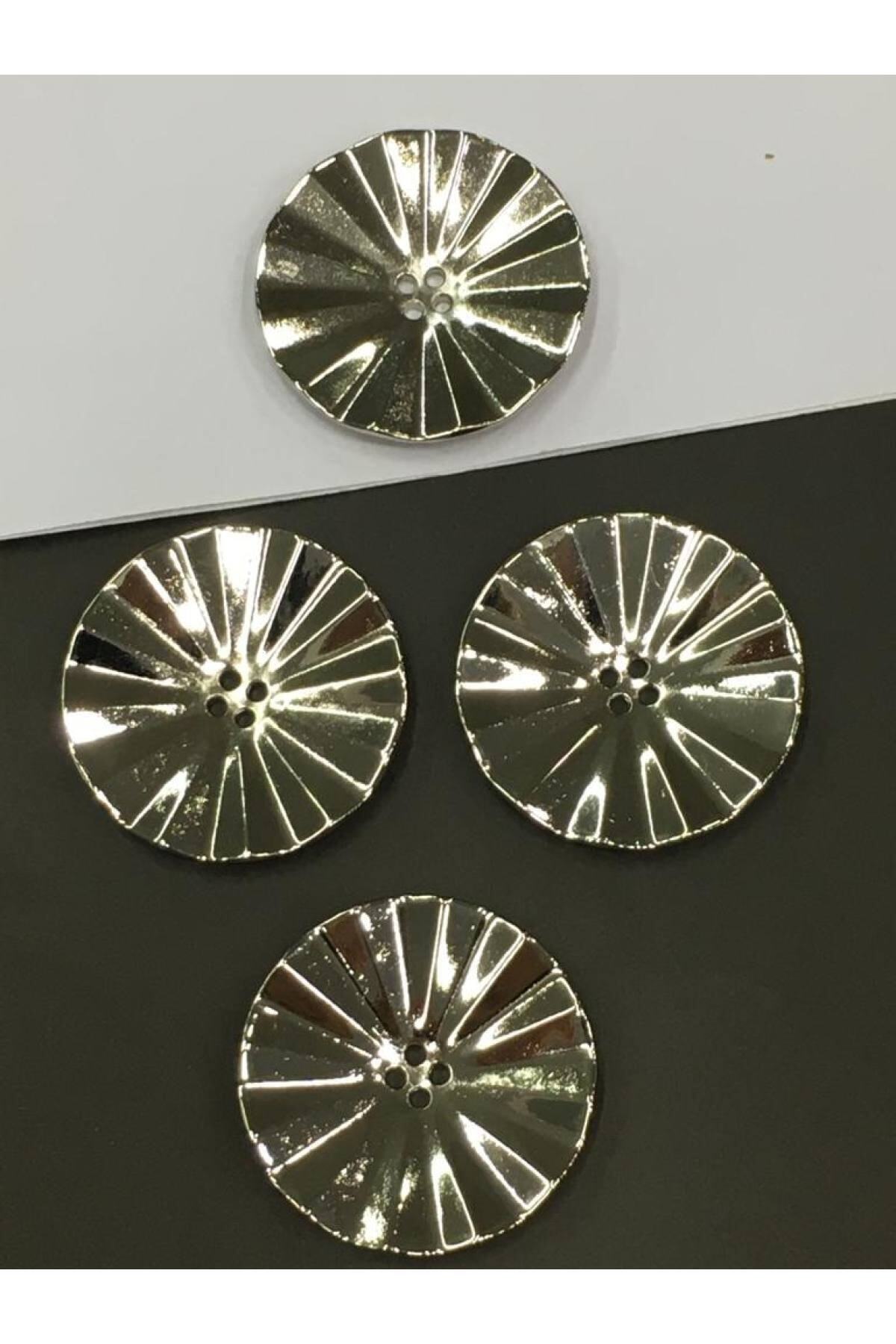Italian Metallized Button Set of 4 Silver