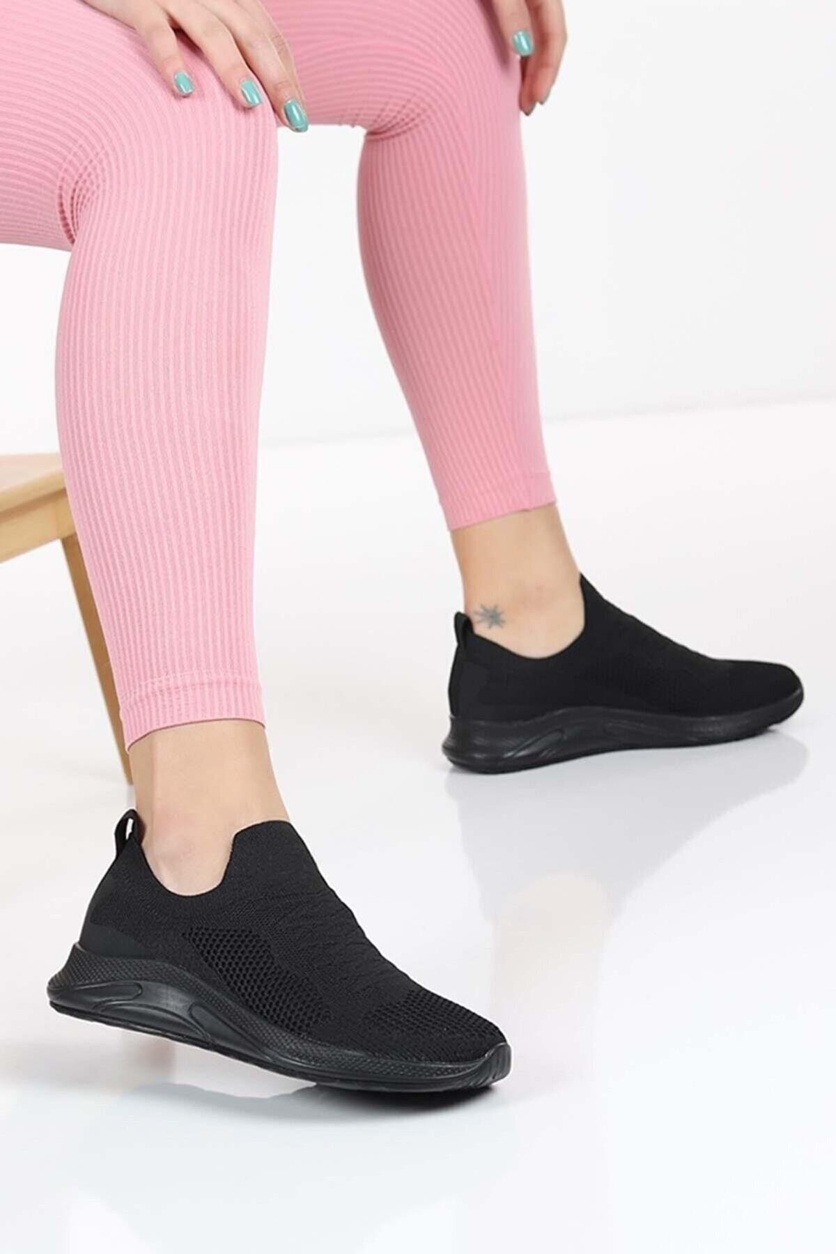 MORENİCA Siyah - Yeni Sezon Bağcıksız Triko Kadın Sneaker