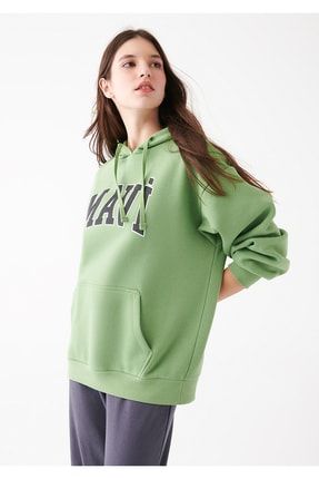 Logo Baskılı Kapüşonlu Yeşil Sweatshirt 1600361-71808