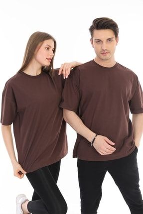 Basic Unisex Super Oversize Tshirt Kahverengi Kİ01