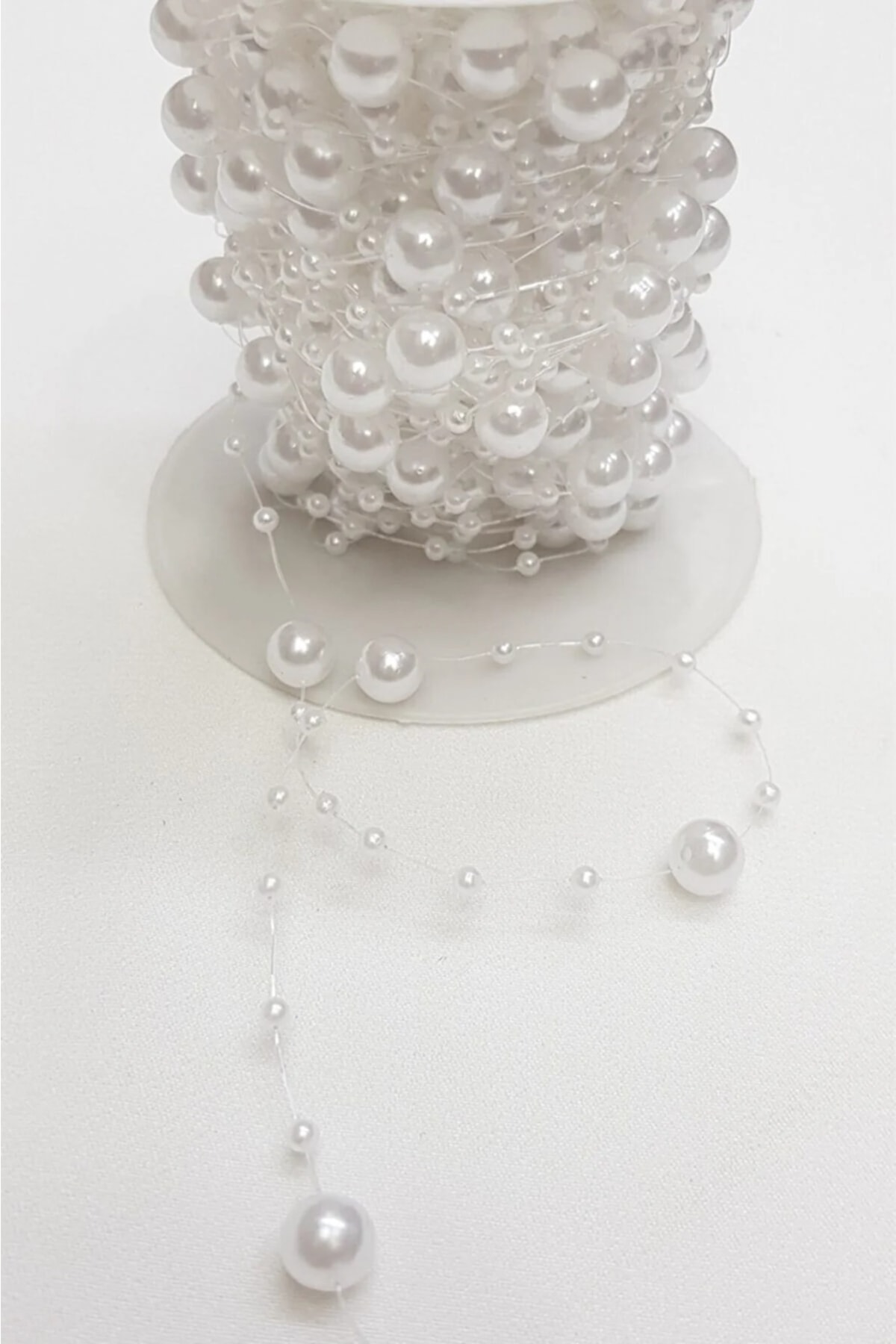 Fringed Fishing Line Pearl Ribbon 3 Meters / White