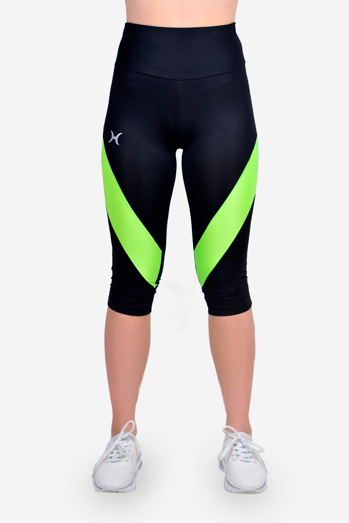 HALVMAN  Kadın Spor Kısa Tayt Siyah/yeşil - Görsel 3