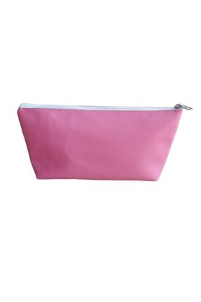 Düz Sade Suni Deri Kumaş Pembe Makyaj Çantası 24x12 cm Çamdertekstil01