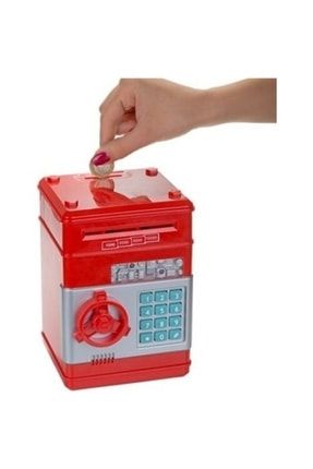 Şifreli Otomatik Kağıt Para Alan Kasa Kumbara Oyuncak Dijital Atm Kırmızı ASY152