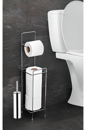 Ayaklı Wc Kağıtlı Yedek Kağıt Hazneli Tuvalet Kağıtlığı Wc Tuvalet Fırçası Krom PRA-5843814-6280