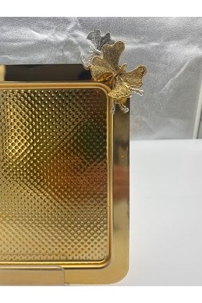 Ayaklı Kare Gold Metal Yuvarlak Çay, Kahve Ve Servis Sunum Tepsisi TYC00522420849