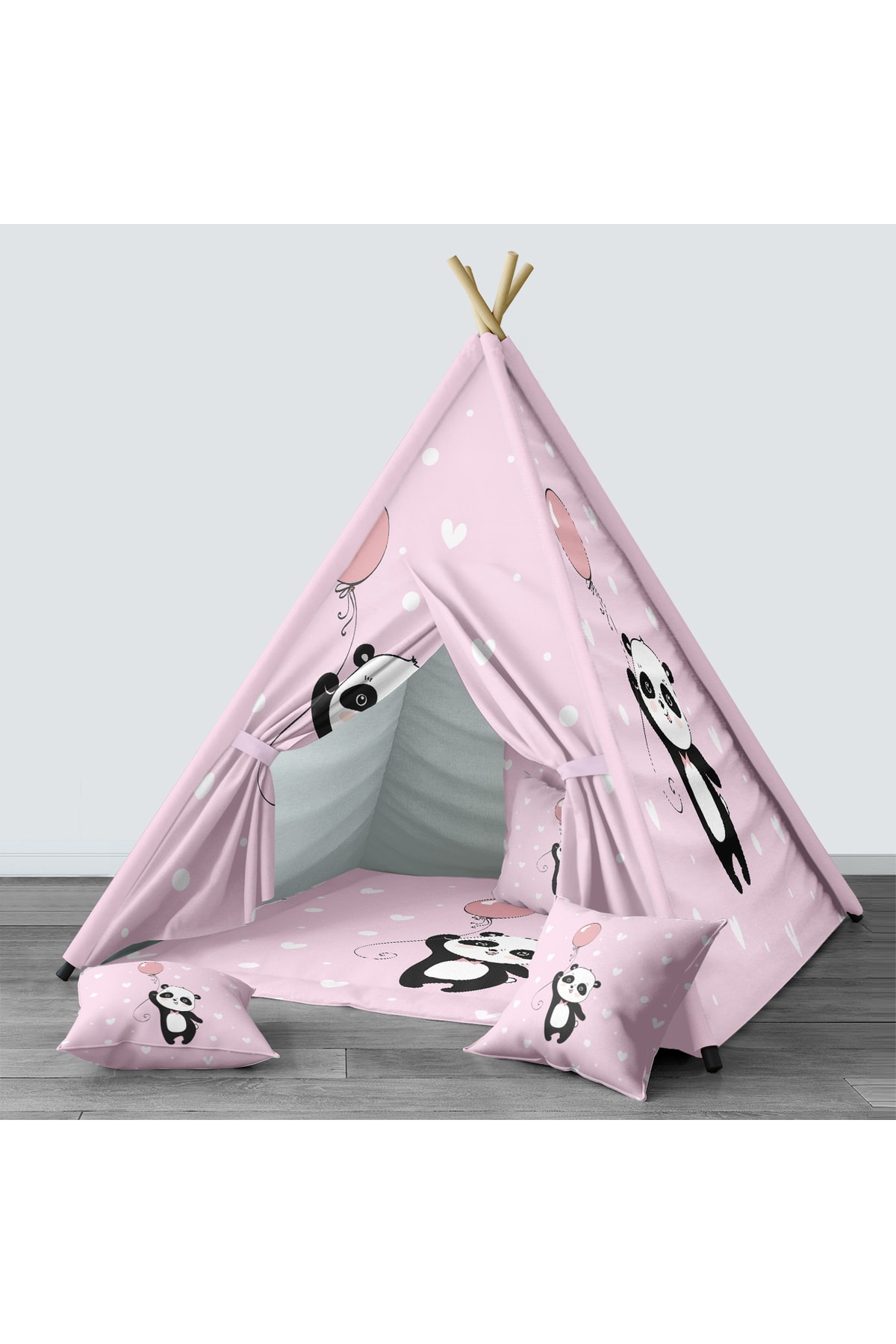 Tinybabyconcept Çocuk Odası Kızıldereli Çadır Katlanabilir Çocuk Oyun Çadırı Oyun Evi Panda Desenli 018