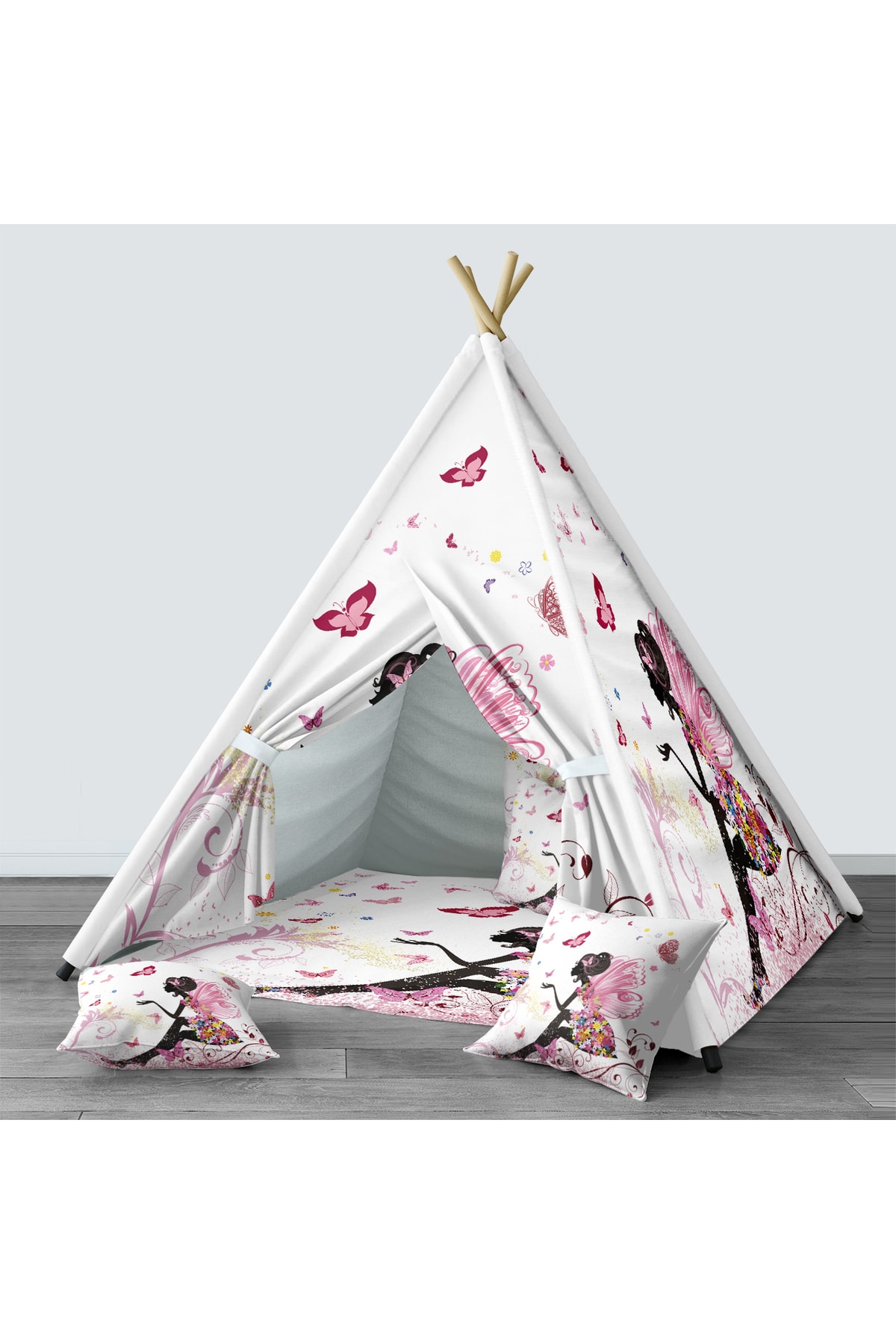 Tinybabyconcept Çocuk Odası Kızıldereli Çadır Katlanabilir Çocuk Oyun Çadırı Oyun Evi Peri Desenli 023