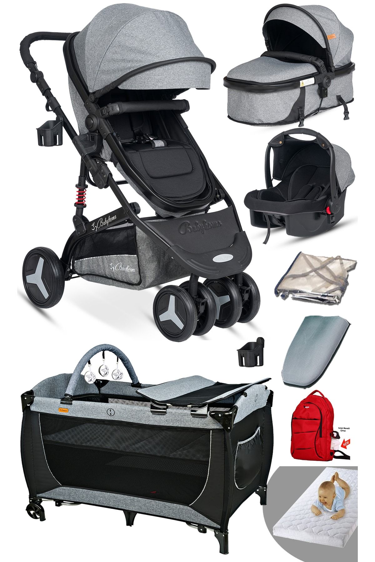 Baby Home 9 в 1, новый экономичный пакет 945 Travel System, детская коляска 560, манеж-корзина, кроватка 000007.000096