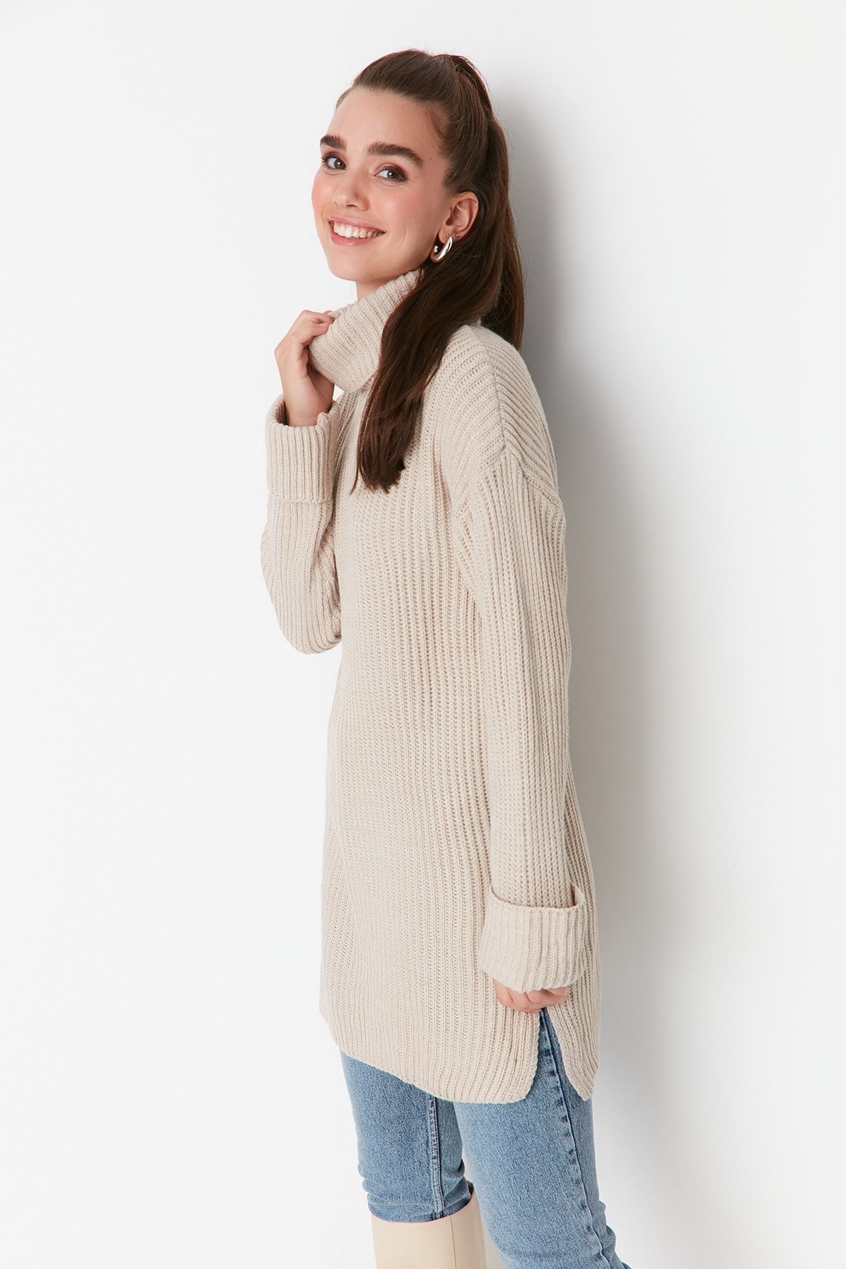 Trendyol Modest-Beiger Strickpullover - Rollkragen, TCTAW23KZ00005 3