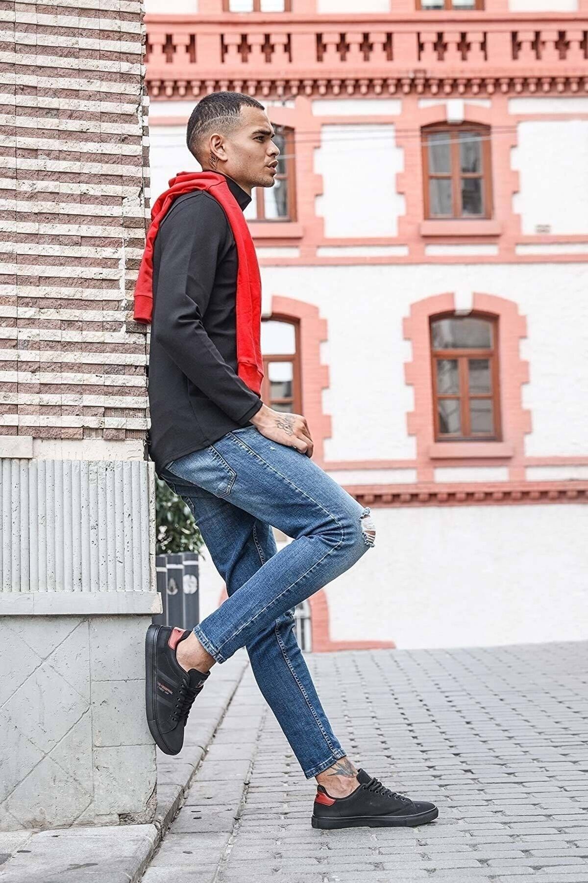 Red shoes with black jeans store
