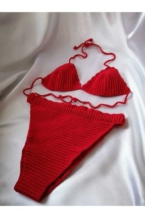 Örgü Bikini Takimi ( Kırmızı ) bikini