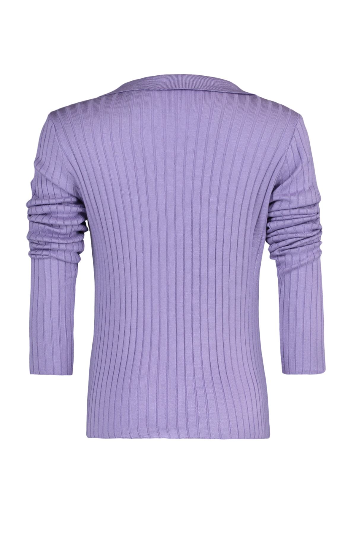 Trendyolmilla  Lila Kol Ucu Detaylı Polo Yaka Triko Kazak TWOAW21KZ1113 - Görsel 6